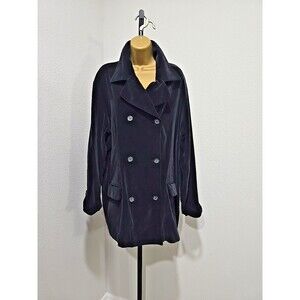 Vtg Grunge Black Velvet Pea Coat Double Breasted Beatnik Womens 1X Goth Rocker